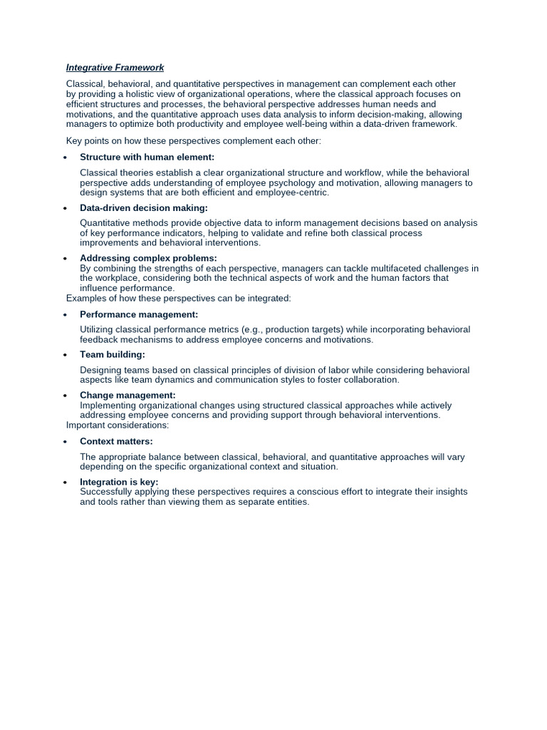 Integrative Framework of Management Perspectives | PDF