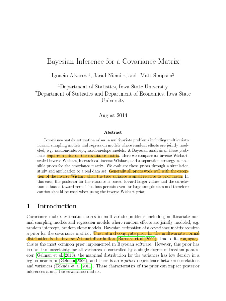 Bayesian Inference For A Covariance Matrix | PDF | Variance ...