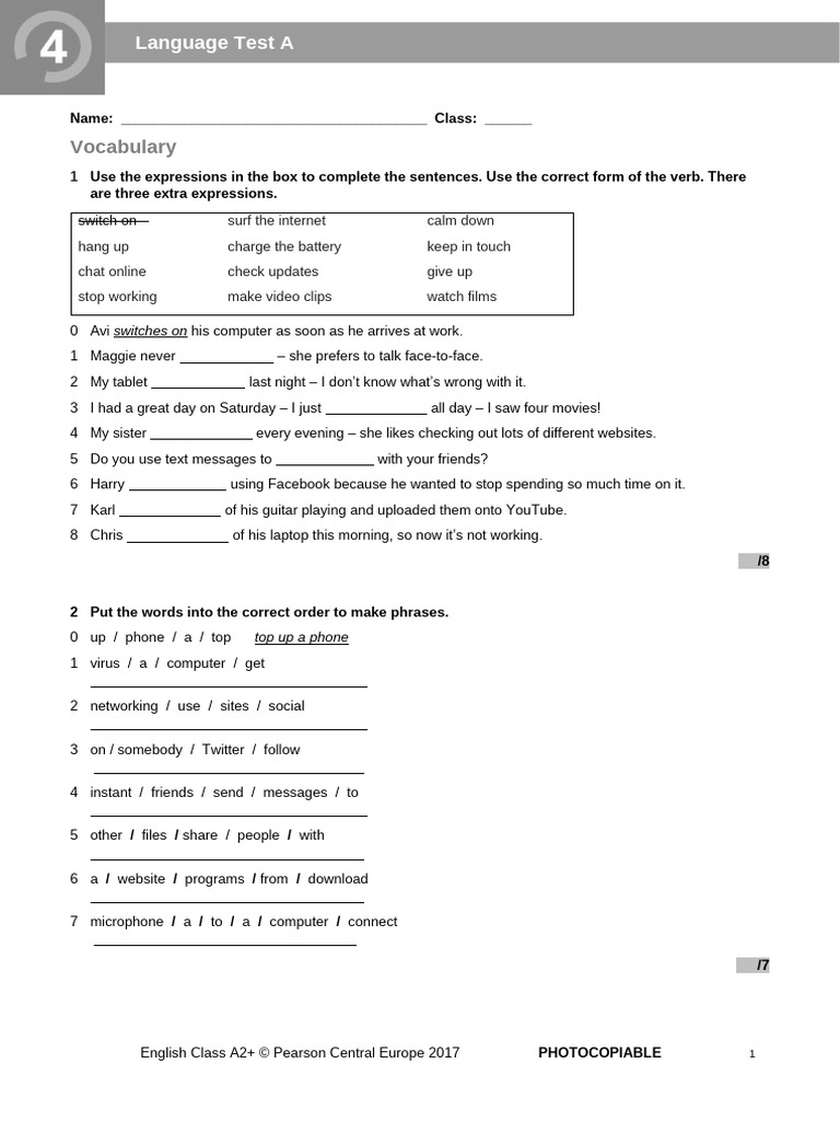 ECA2+ - Tests - Language Test 4A | PDF | English Language | Linguistics