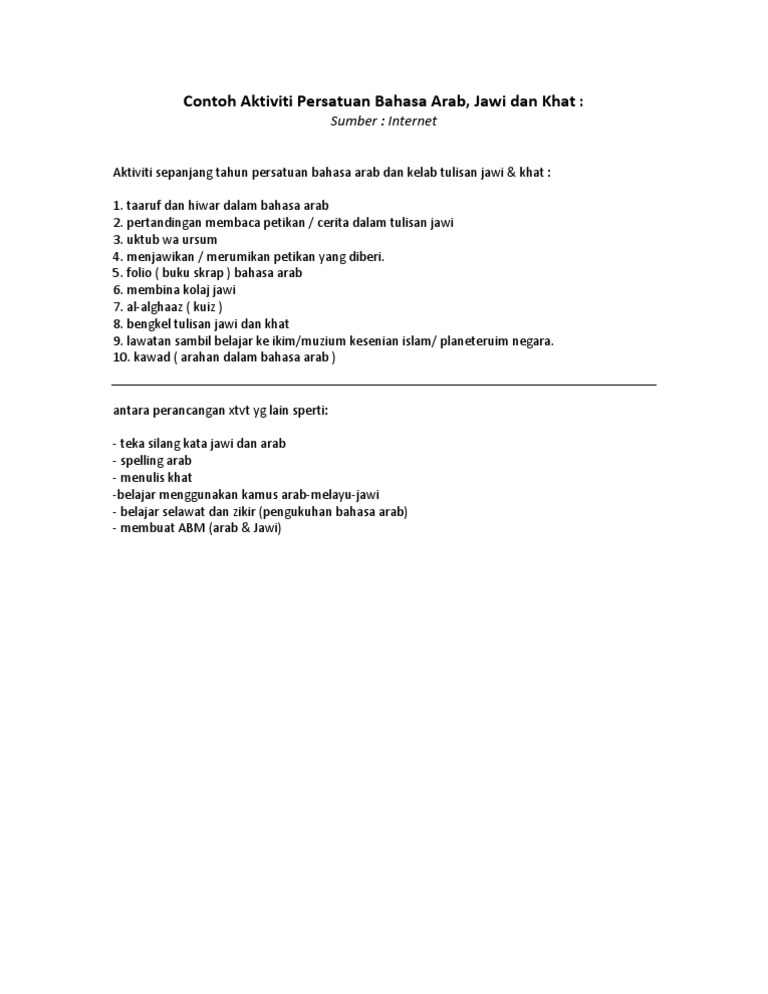 Contoh Aktiviti Persatuan Bahasa Arab Pdf