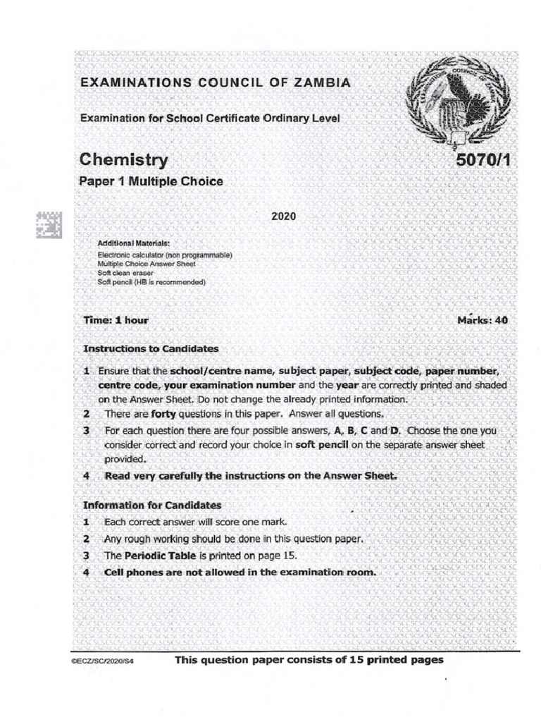 G12 Chemistry 2020 P1 | PDF