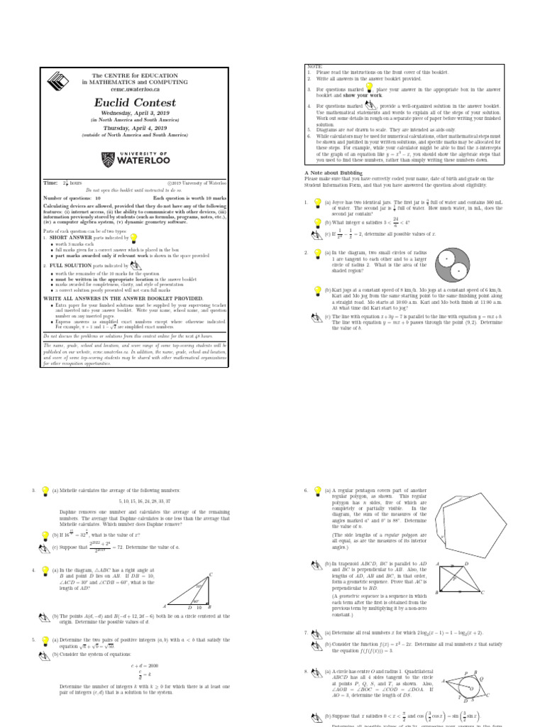 2019 Euclid Contest | PDF | Mathematics