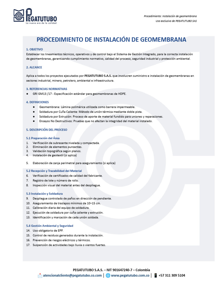 Procedimiento de Geomembrana Hdpe | PDF