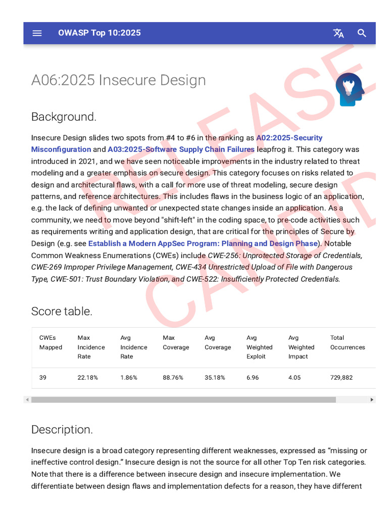 Owasp Org Top10 2025 A06 2025 Insecure Design | PDF | Computer Security ...