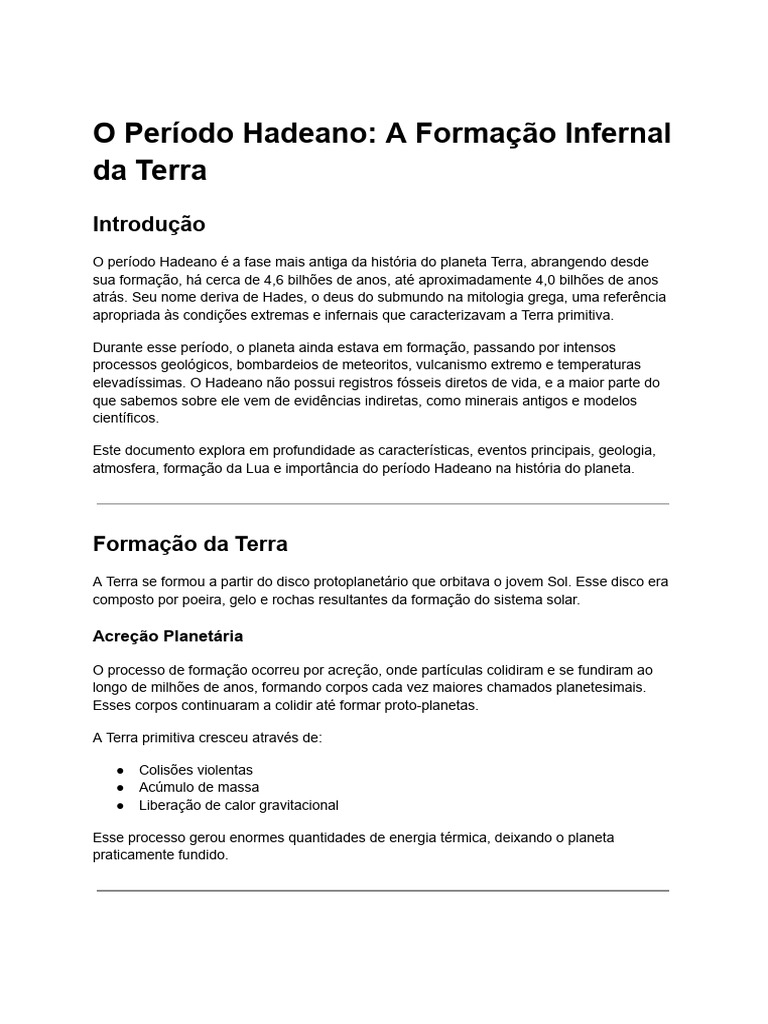 O Período Hadeano - A Formação Infernal Da Terra | PDF | Terra | Oceanos