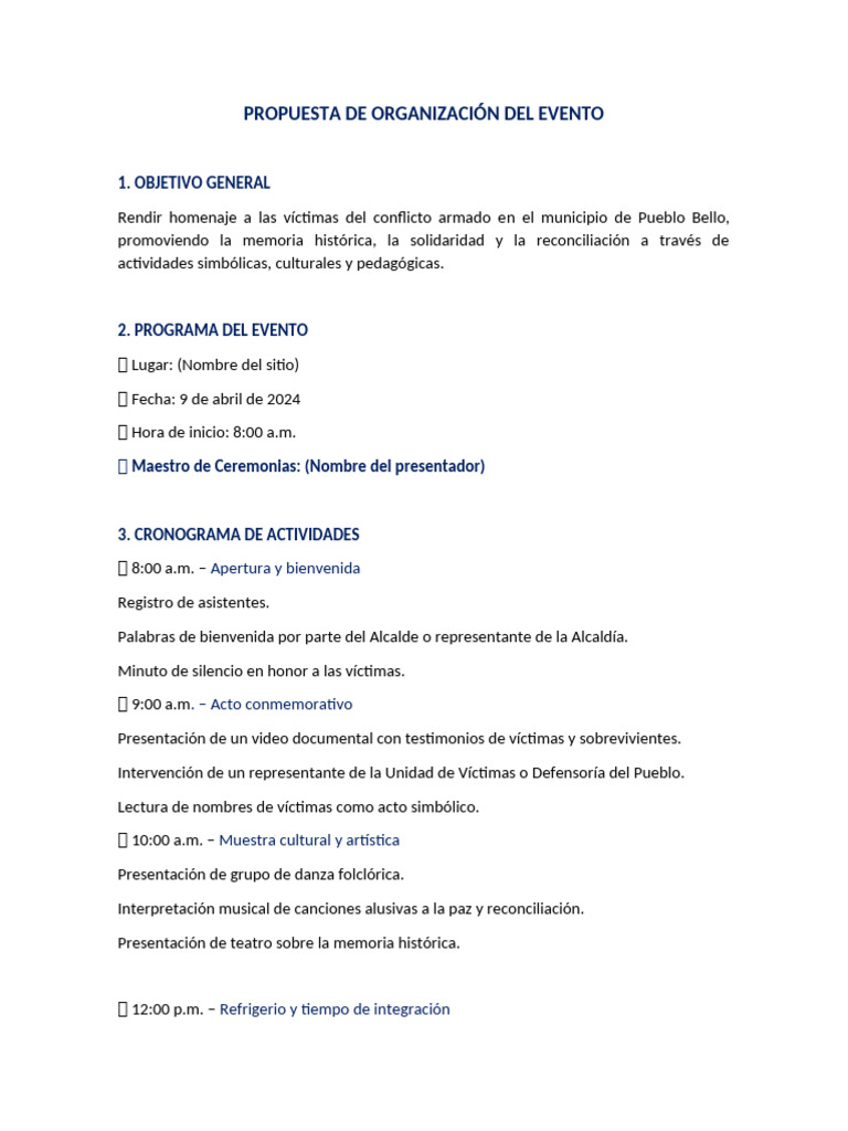 Propuesta de Organización Del Evento | PDF