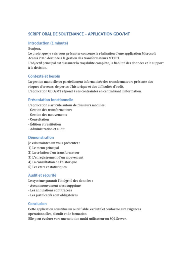 Script Soutenance GDO MT | PDF