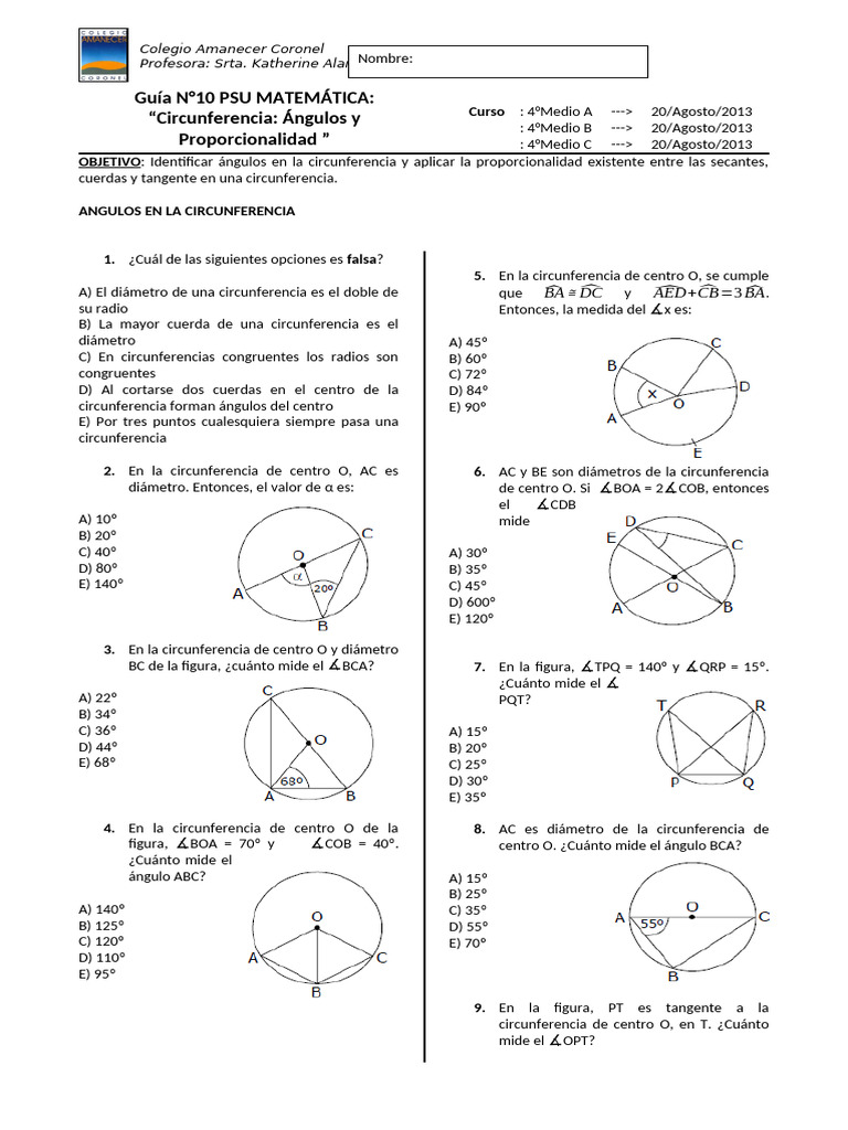 Circunferencia y Ángulos | PDF | Pi | Trigonometría