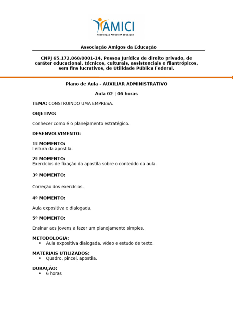 Plano de Aula 02 | PDF
