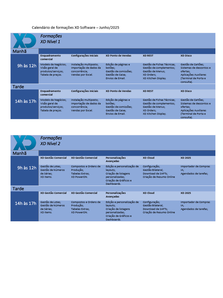 Calendário de Formações XD Software (Junho 2025) | PDF | Ciência da ...
