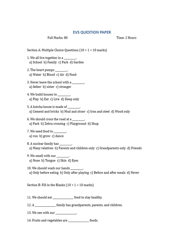 EVS Question Paper | PDF | Foods | Cuisine