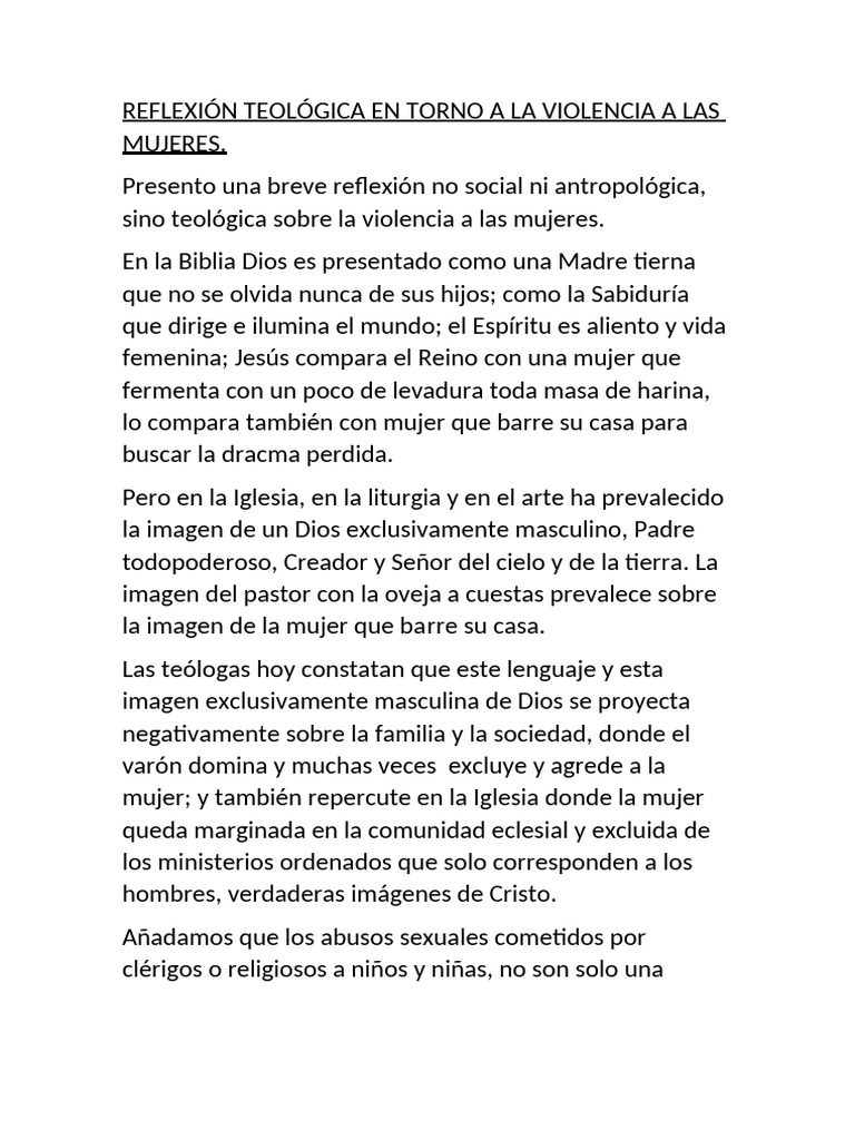 Reflexión Teológica en Torno A La Violencia A Las Mujeres | PDF
