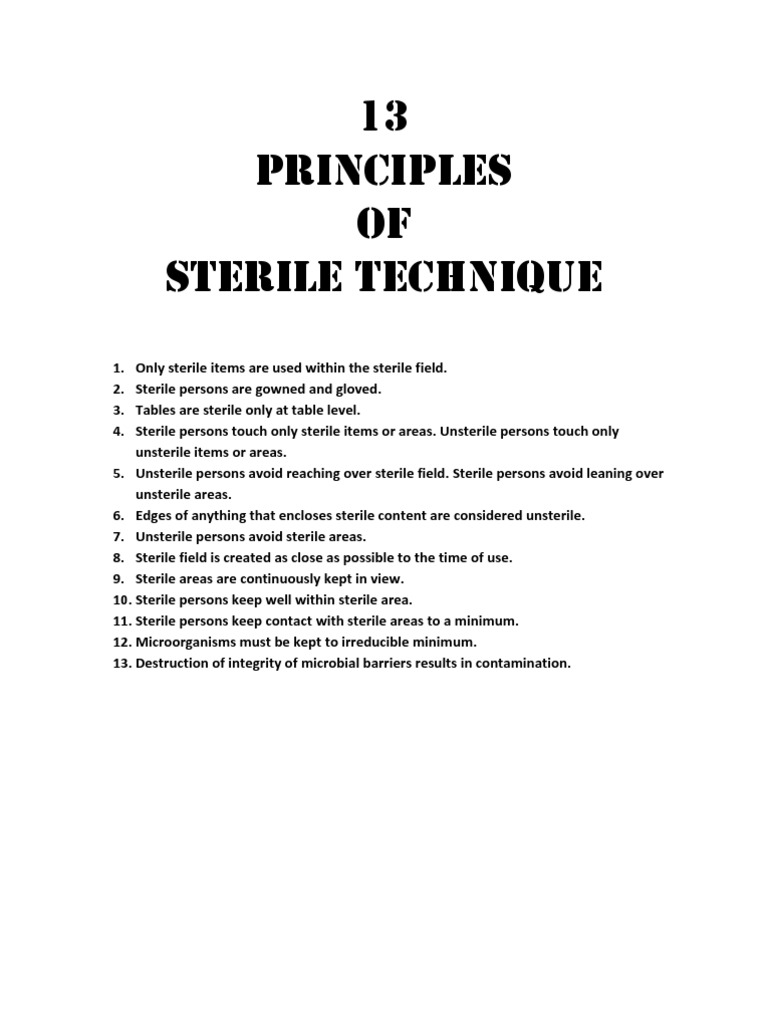 13 Principles of Sterile Technique PDF Nature