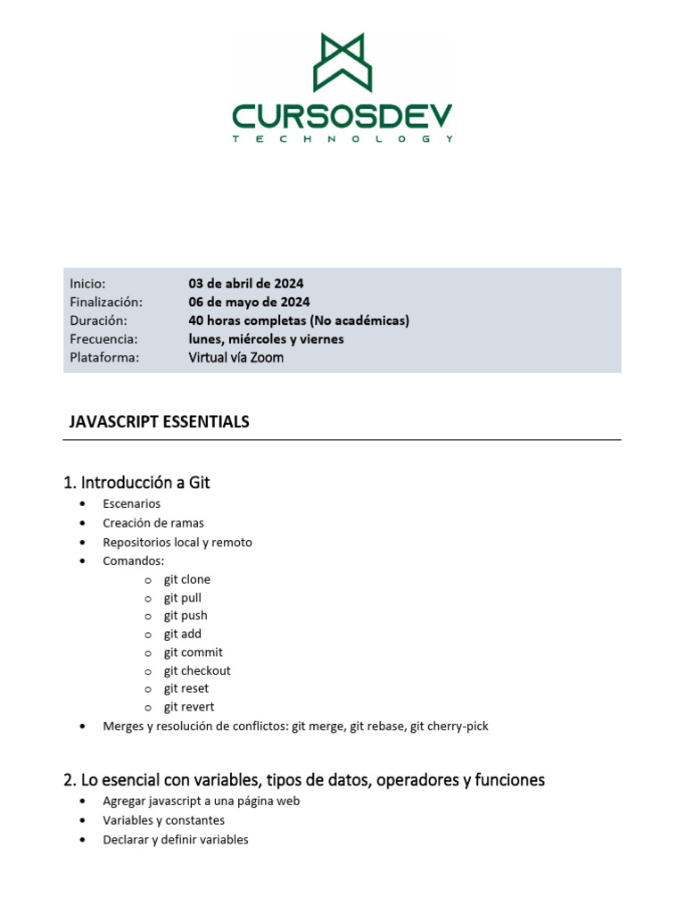 Temario Javascript 20240403 | PDF | Modelo de objeto de documento ...