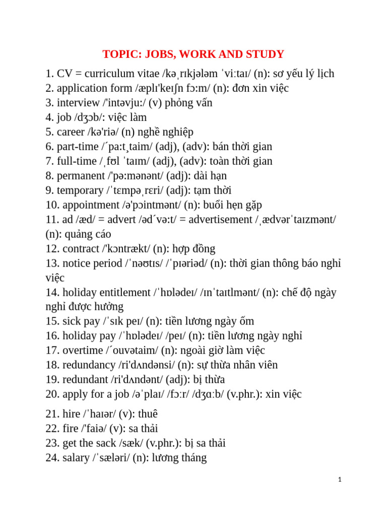 Topic 6 - Jobs - Works - Study | PDF