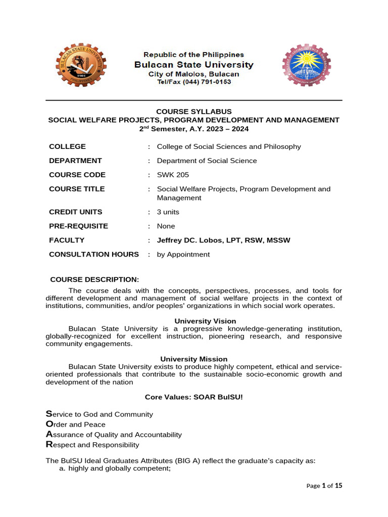 SWK 205 Social Welfare Proj, Prog Dev and Management | PDF | Social ...