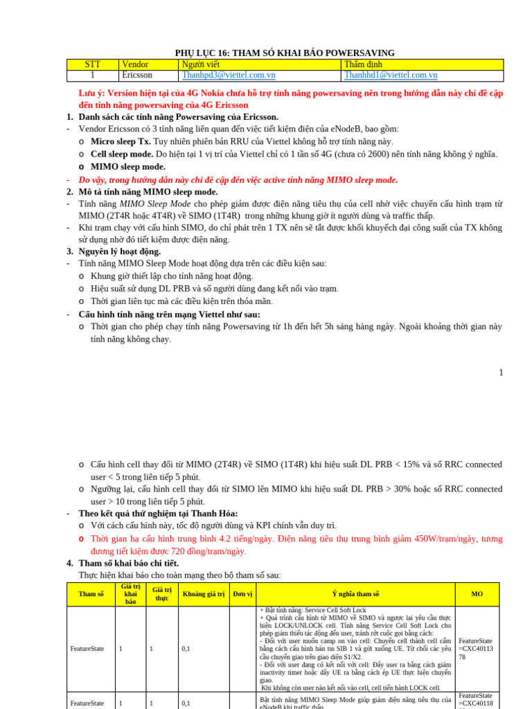 PHU LUC 17 - Bo Tham So Khai Bao PowerSaving - V9 | PDF