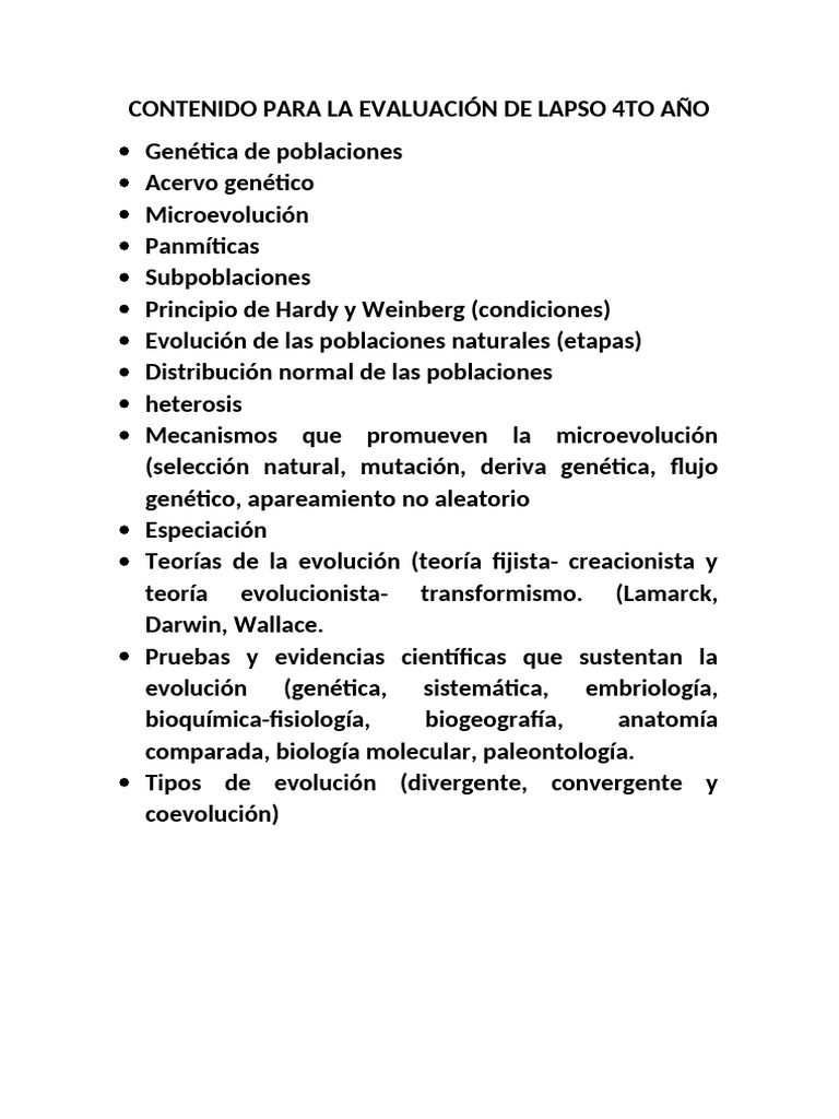 Contenido para La Evaluación de Lapso 4to Año | PDF