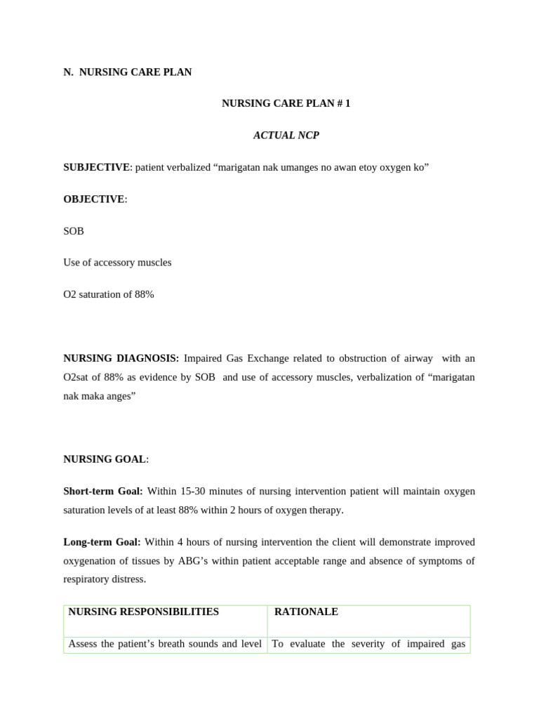 Actual 20NCP 202 202 | PDF | Breathing | Nursing