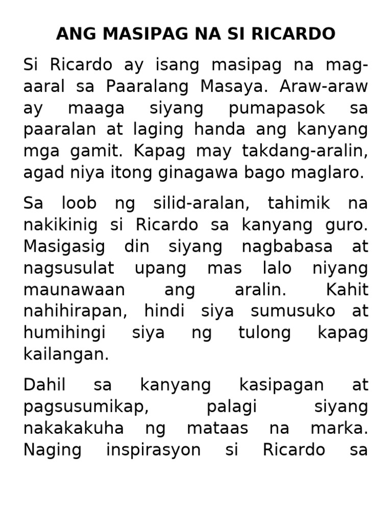 Ang Masipag Na Si Ricardo | PDF