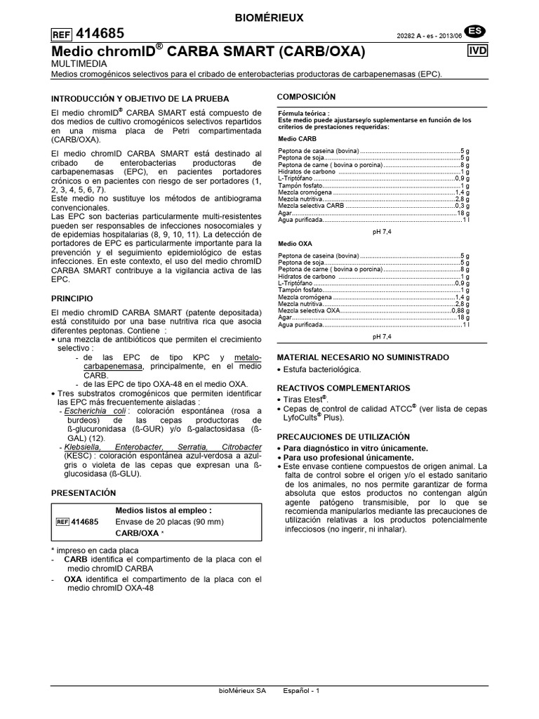 CHROMID® CARBA SMART Agar (CARBOXA) - Inserto | PDF | Microbiología