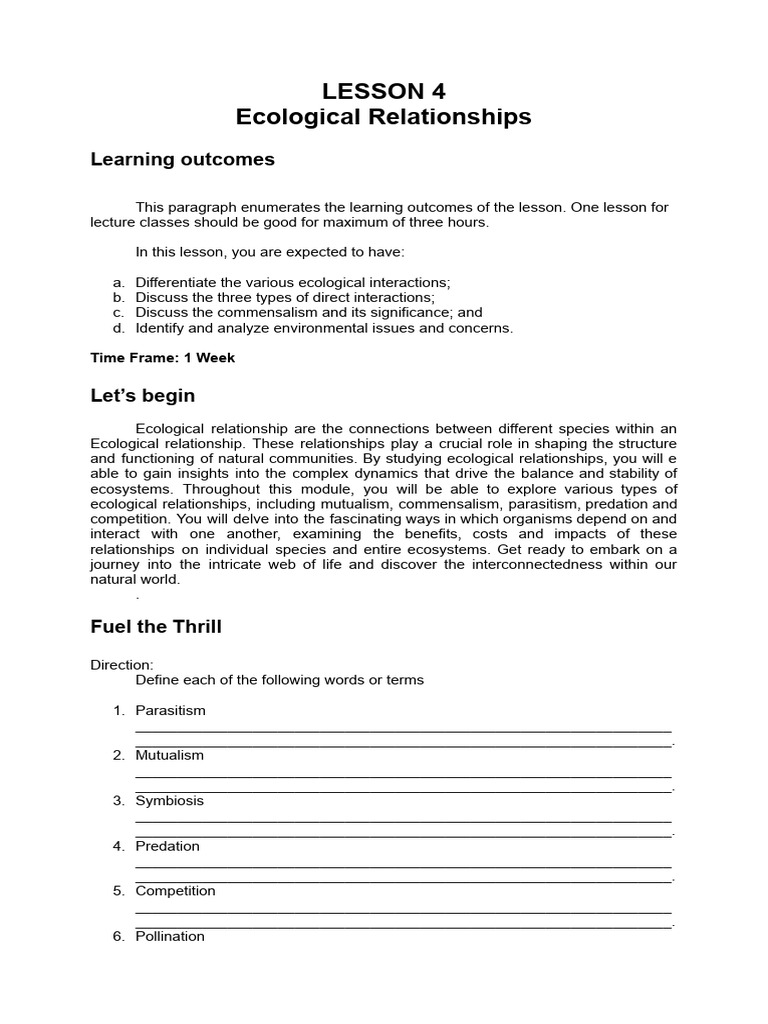 LESSON 4 Ecological Relationships | PDF | Parasitism | Pollinators