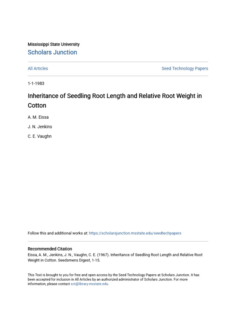 Inheritance of Seedling Root Length and Relative Root Weight in C | PDF ...