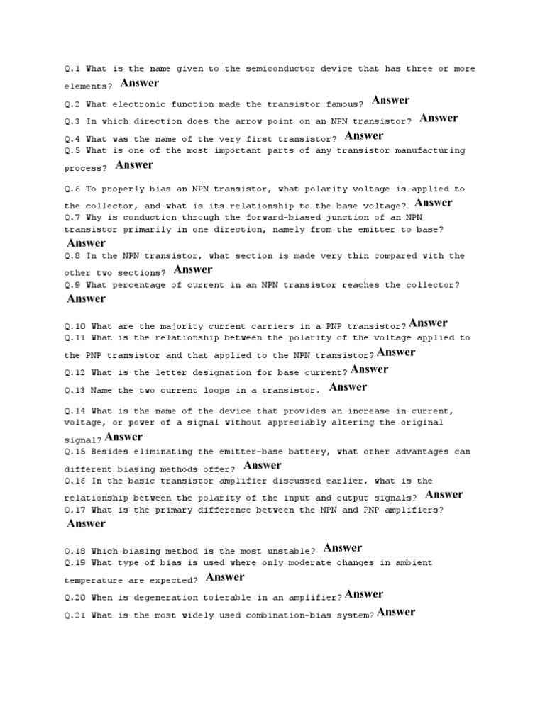 Electronics Key Answer To BJT Handout of Excel | PDF | Bipolar Junction ...