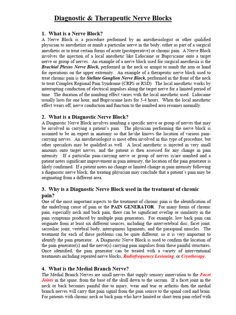 01 Diagnostic & Therapeutic Nerve Blocks | PDF | Anesthesia | Pain