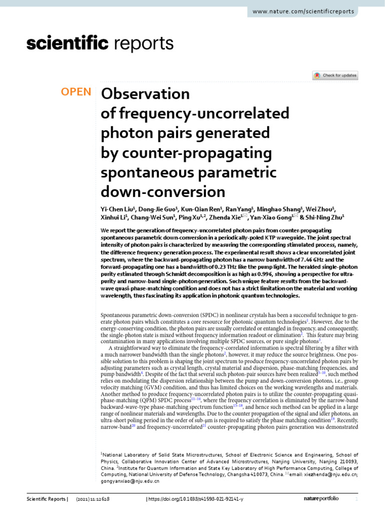 Liu Et Al. - 2021 - Observation of Frequency-Uncorrelated Photon Pairs ...