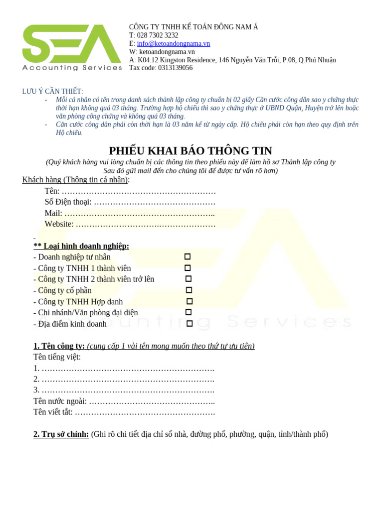 Phieu Thong Tin - New | PDF