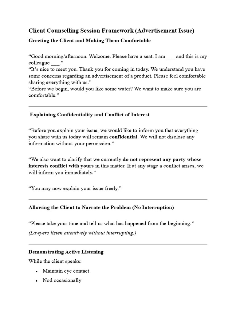 Client Counselling Session Advertisement | PDF | Advertising | Complaint