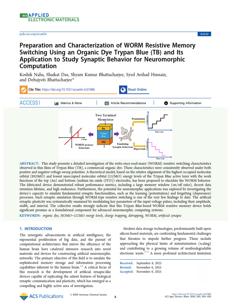 Preparation and Characterization of WORM Resistive Memory Switching ...