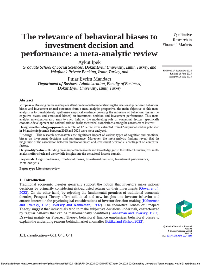 The Relevance of Behavioral Biases To Investment Decision and ...