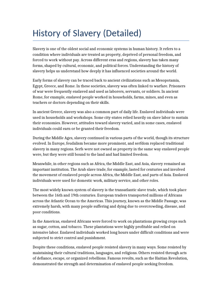History of Slavery Detailed | PDF | Slavery | Serfdom