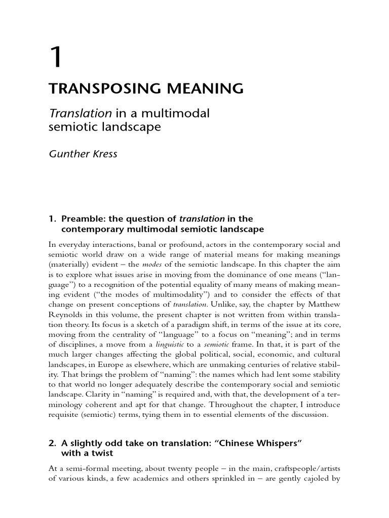 Kress 2020 Transposing Meaning. Translation in Multimodal Semiotic ...