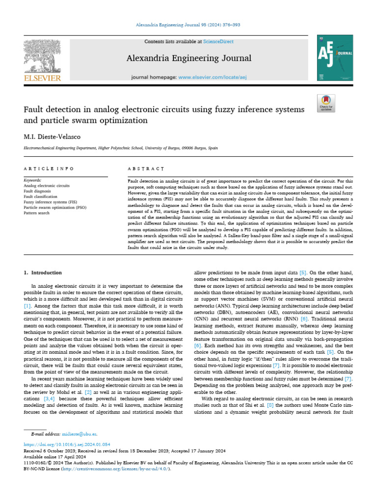 Fault Detection in Analog Electronic Circuits Using Fuz 2024 Alexandria ...