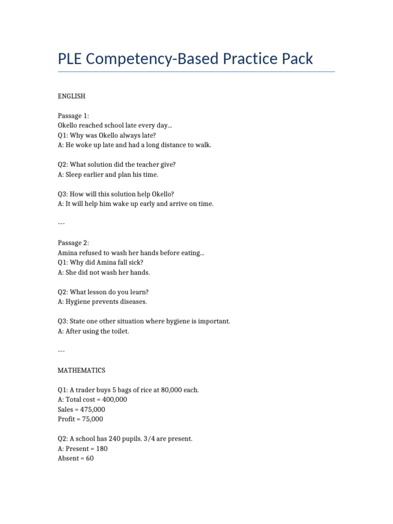 PLE Practice Pack | PDF
