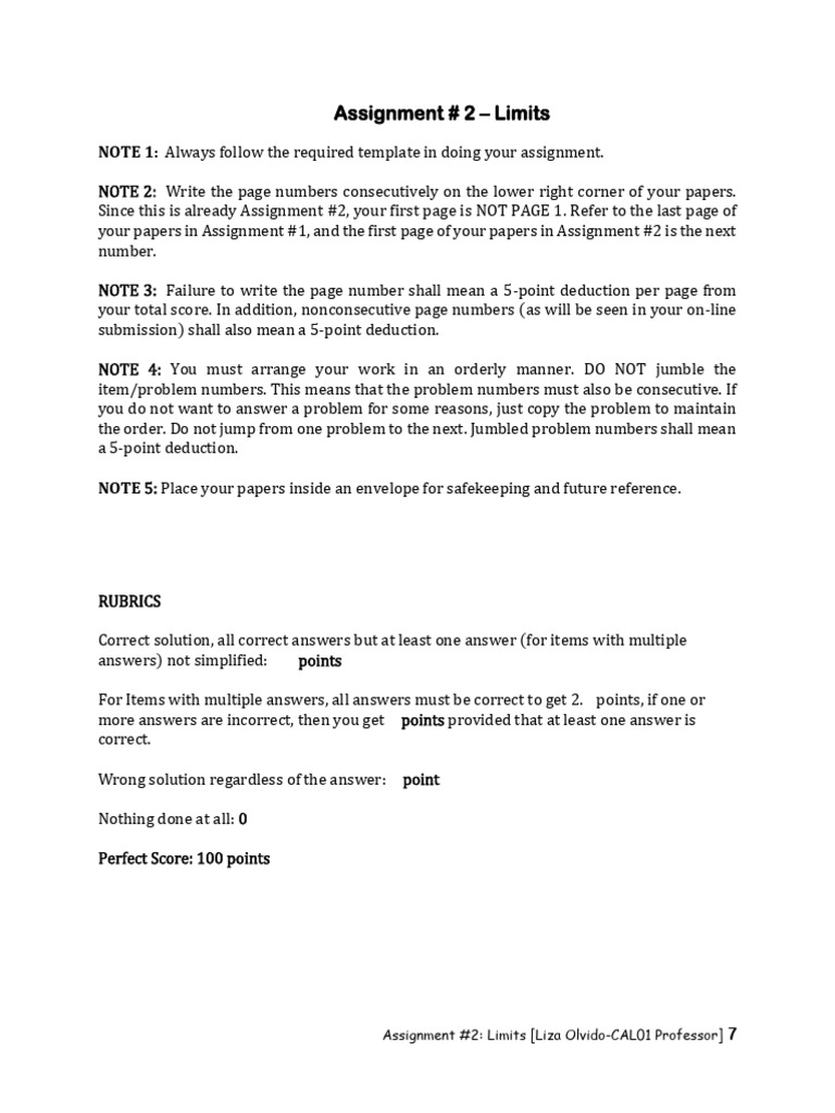 CAL01 Assignment #2 Limits Mle | PDF | Mathematical Relations ...