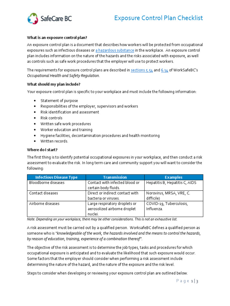 Exposure Control Plan Checklist | PDF | Occupational Safety And Health ...