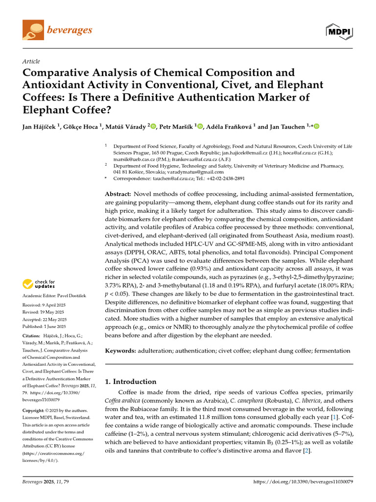 Comparative Analysis of Chemical Composition and A | PDF | Coffee
