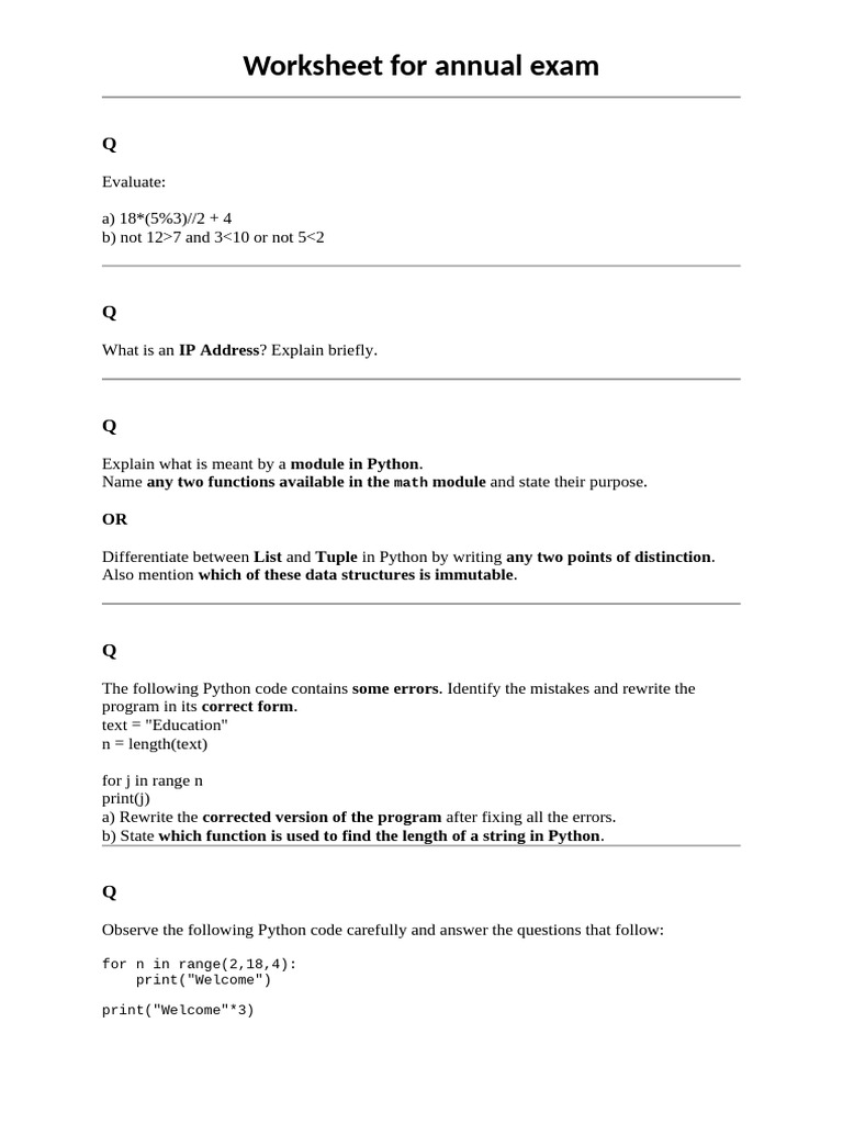 Computer Worksheet | PDF