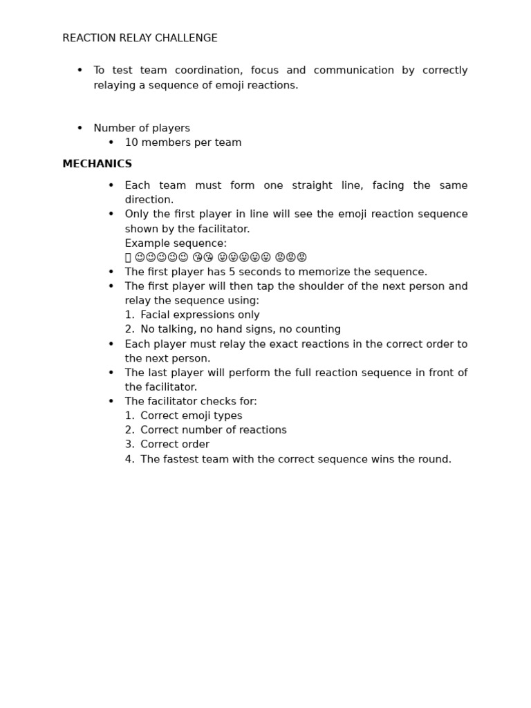 Reaction Relay Games | PDF