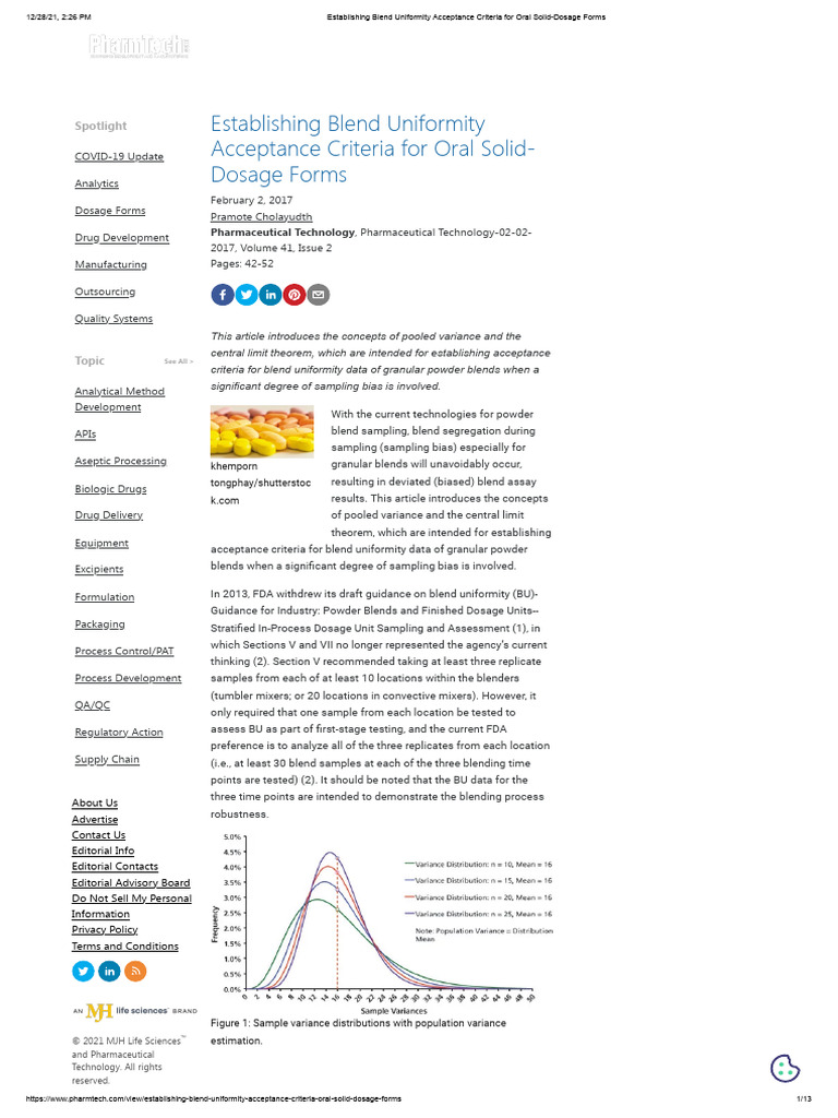 Establishing Blend Uniformity Acceptance Criteria For Oral Solid-Dosage ...