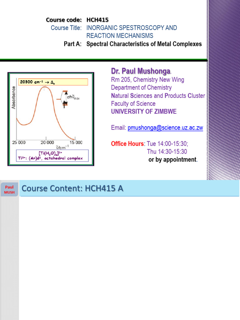 HCH415A - Inorg. Spec. Reaction Mechs 1 | PDF | Coordination Complex ...