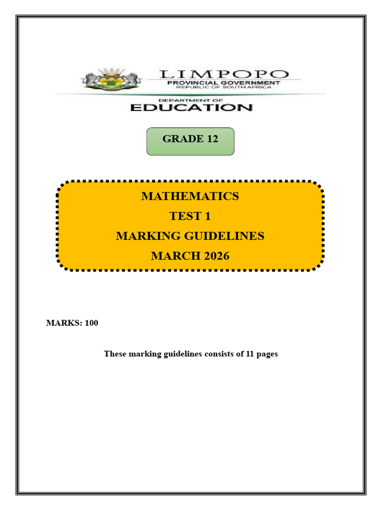 Grade 12 Memo 2026 Limpopo Math Term 1 Test (Final) | PDF | Accuracy ...