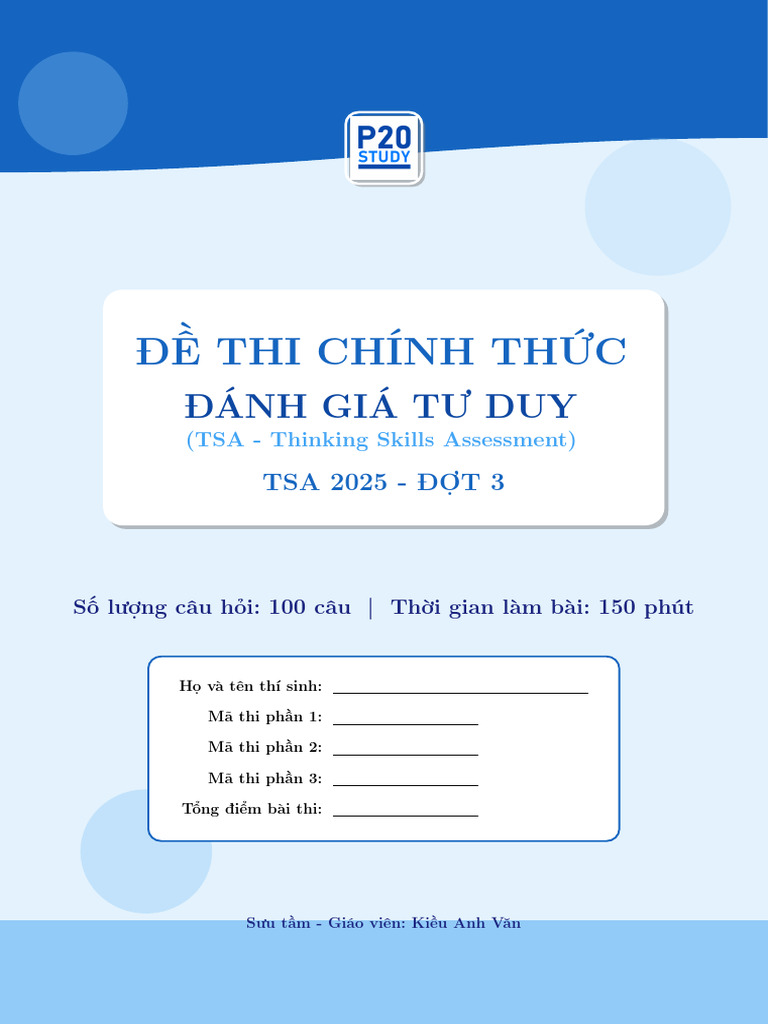 (Full) Sưu Tầm - Đề Chính Thức TSA 2025 - Đợt 3 | PDF