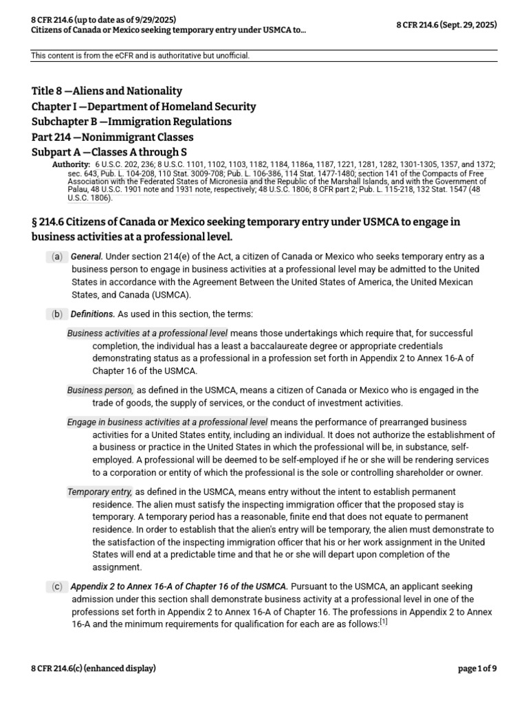 8 CFR 214.6 (Up To Date As of 9-29-2025) | PDF | Strike Action | Travel ...