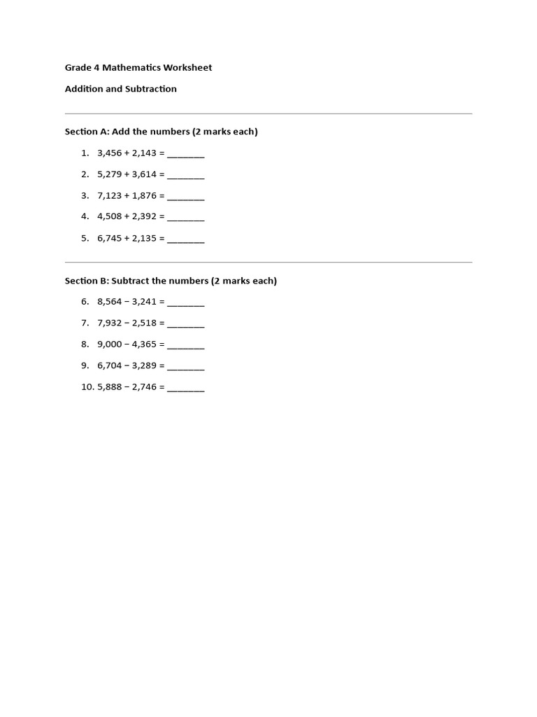 Grade 4 Mathematics Worksheet | PDF