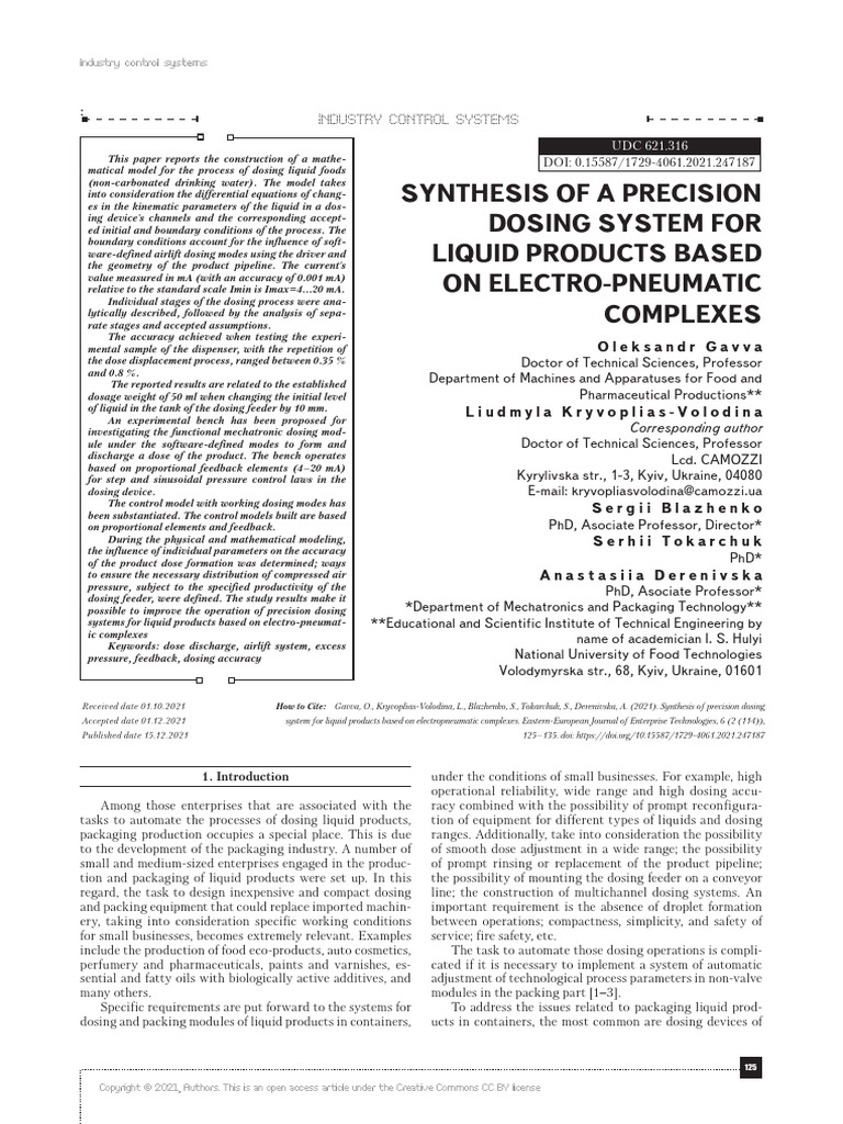 Synthesis of Precision Dosing System For Liquid PR | PDF